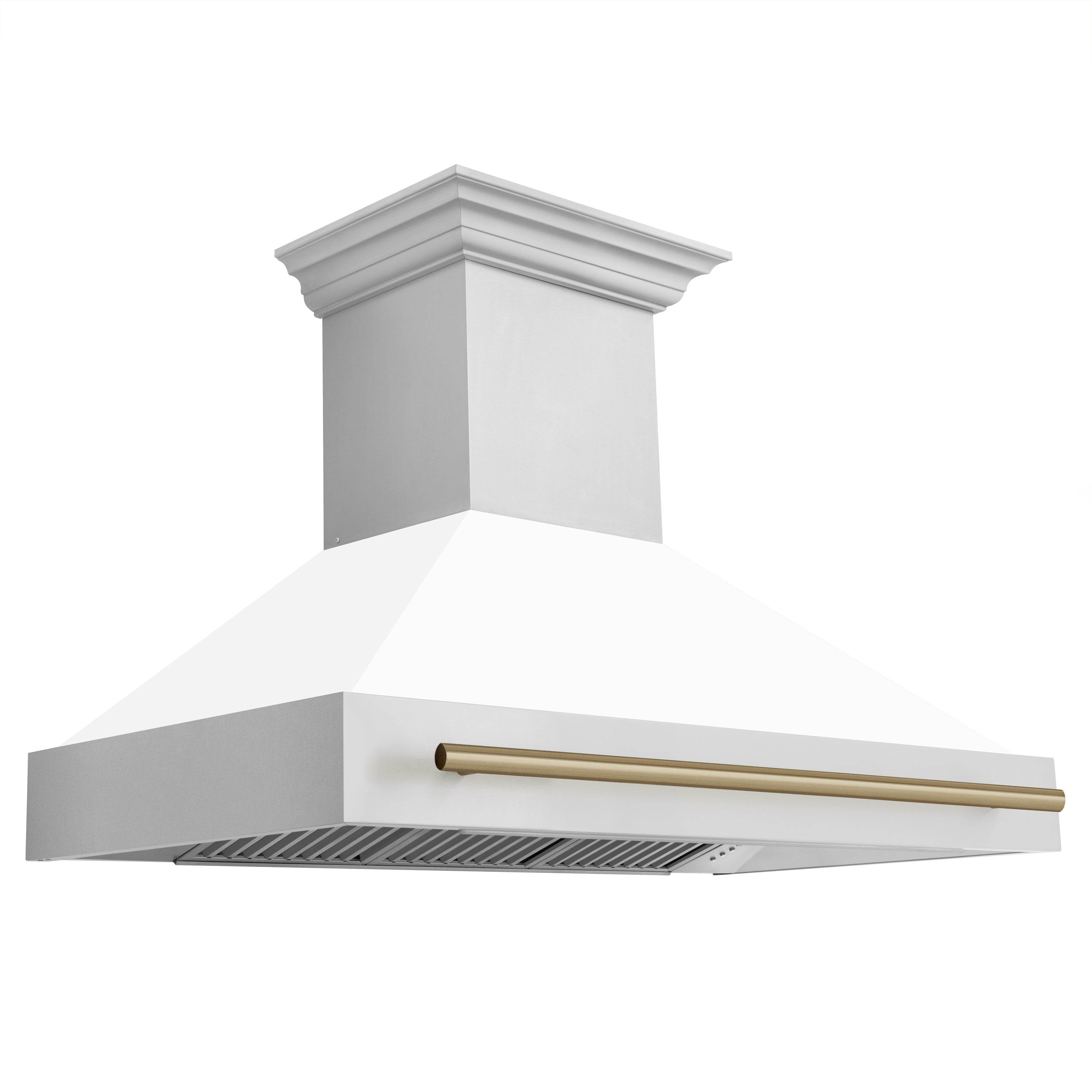 ZLINE 48 Inch Autograph Edition Range Hood with White Matte Shell and Champagne Bronze Handle, 8654STZ-WM48-CB