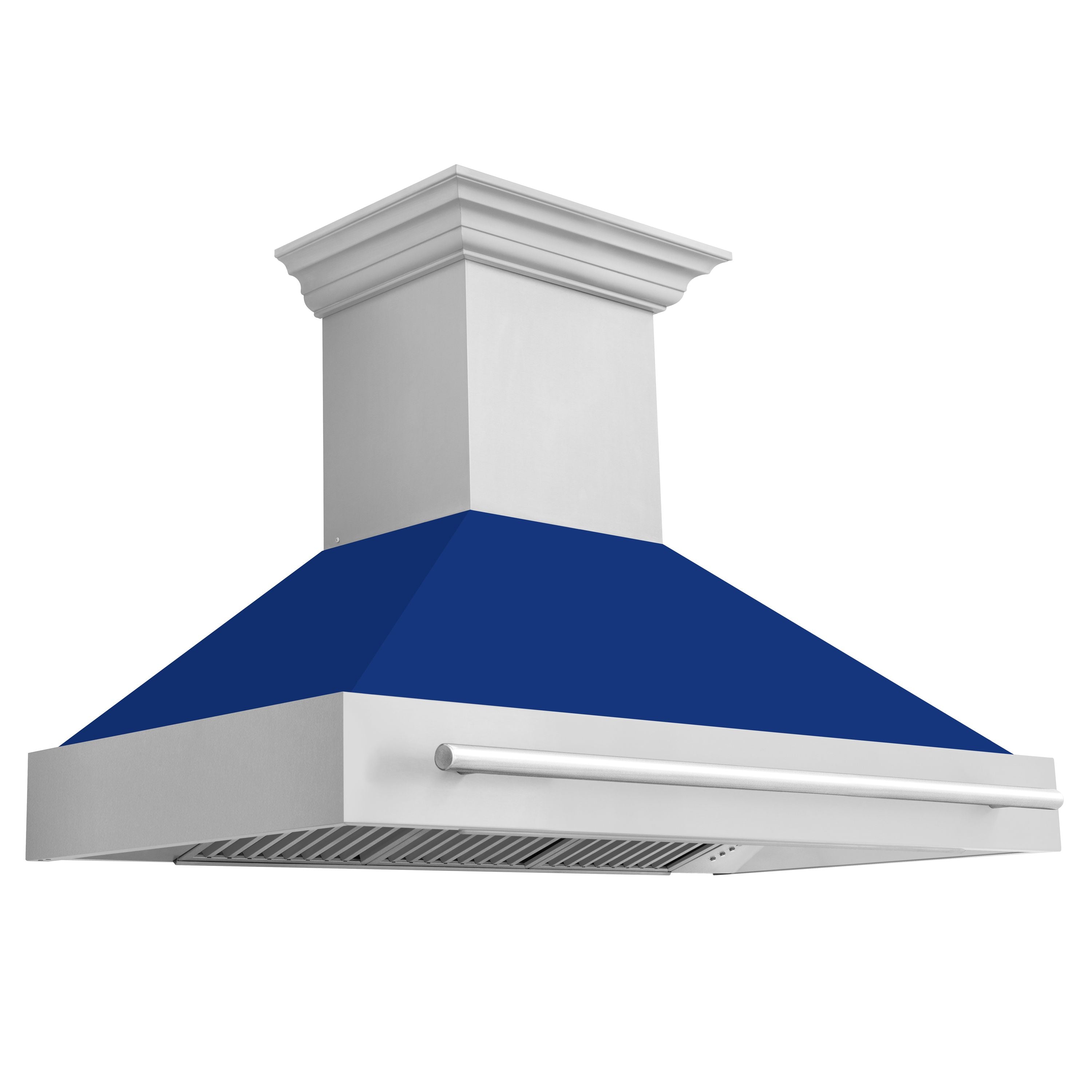 ZLINE 48 In. Stainless Steel Range Hood with Blue Gloss Shell and Stainless Steel Handle, 8654STX-BG-48