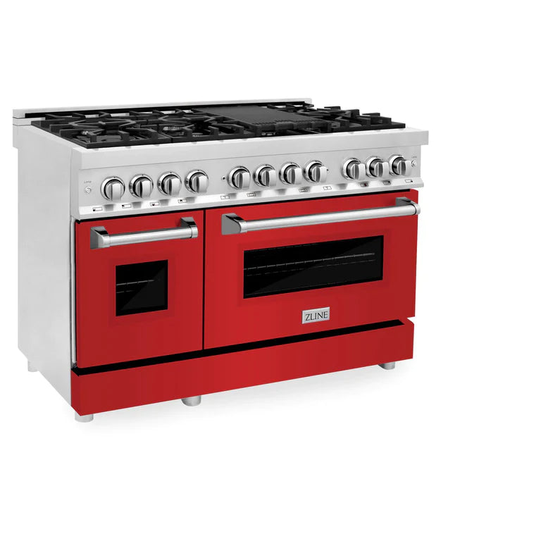 ZLINE 48 in. Professional Gas Burner/Electric Oven Stainless Steel Range with Red Matte Door