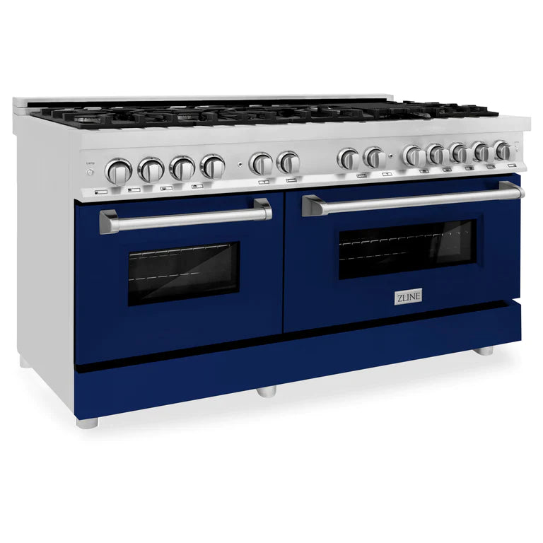 ZLINE 60 in. Professional Gas Burner/Electric Oven Stainless Steel Range with Blue Gloss Door