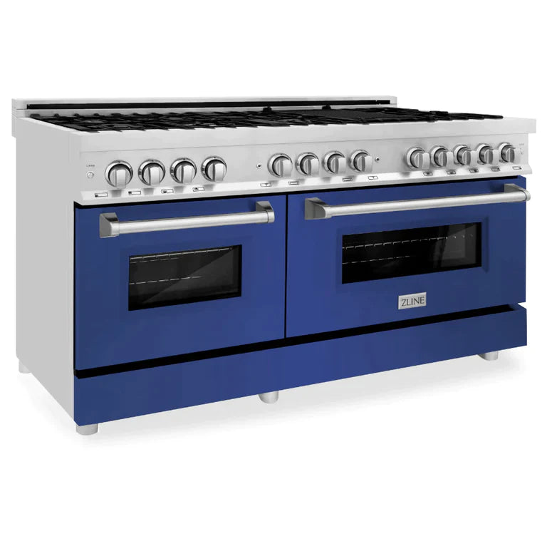 ZLINE 60 in. Professional Gas Burner/Electric Oven Stainless Steel Range with Blue Matte Door