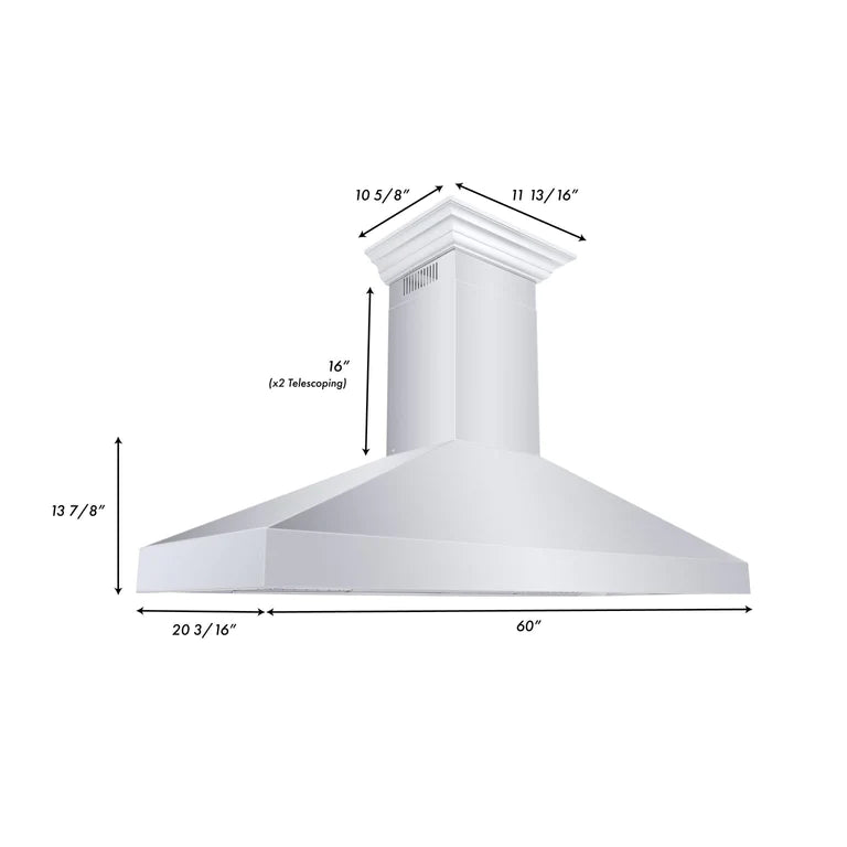 ZLINE 60 in. Professional Convertible Vent Wall Mount Range Hood in Stainless Steel with Crown Molding