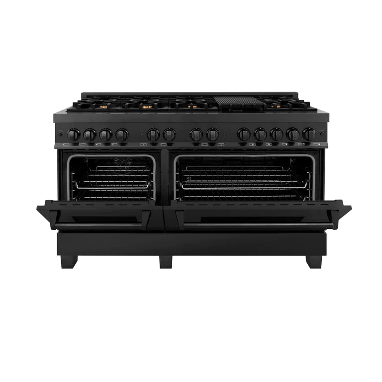 ZLINE 60 in. Professional Gas Burner and 7.6 cu. ft. Electric Oven in Black Stainless Steel with Brass Burners