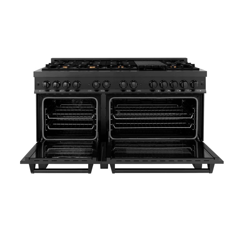 ZLINE 60 in. Professional Gas Burner and 7.6 cu. ft. Electric Oven in Black Stainless Steel with Brass Burners
