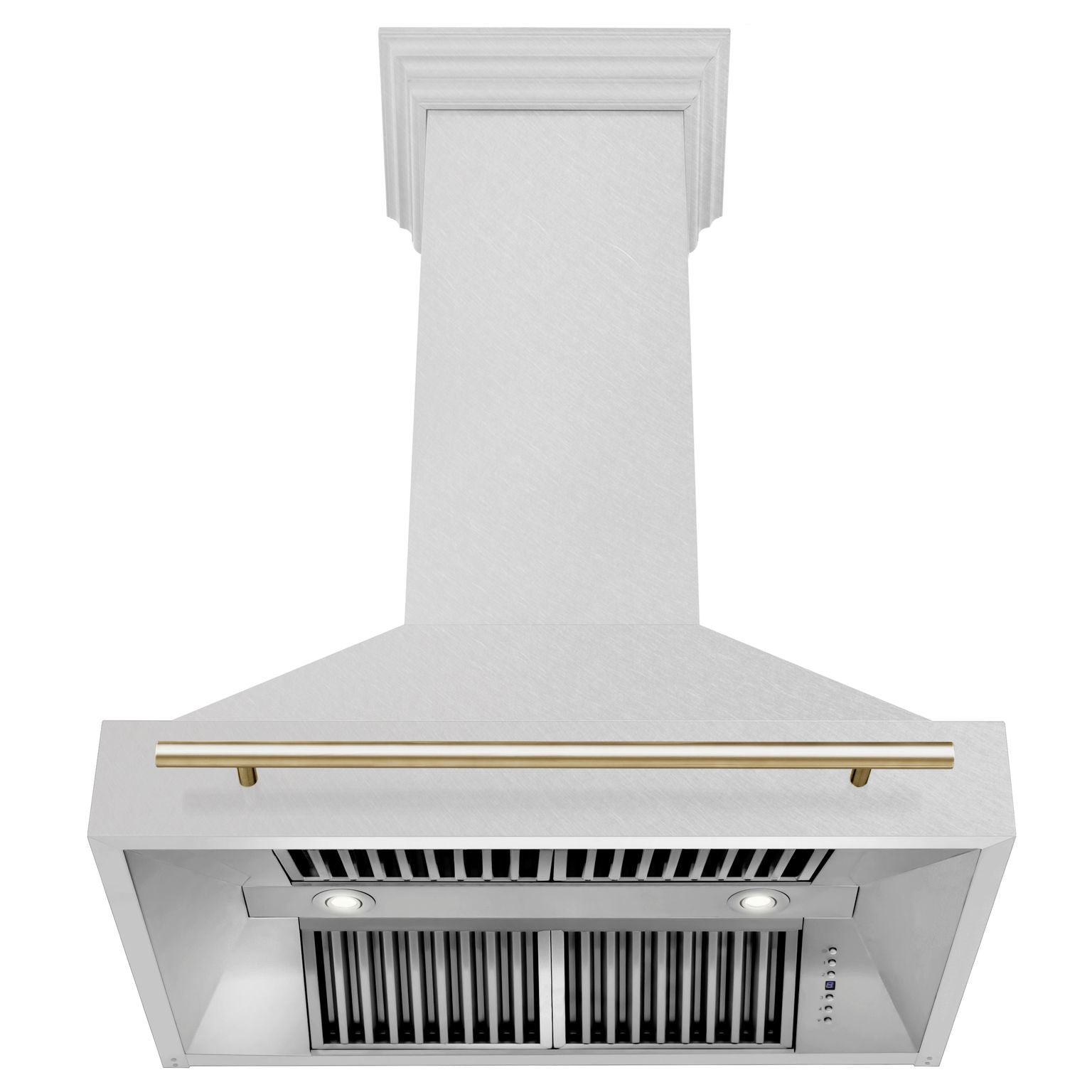 ZLINE Autograph 36 Inch DuraSnow® Stainless Steel Range Hood with DuraSnow® Shell and Gold Handle, 8654SNZ-36-G