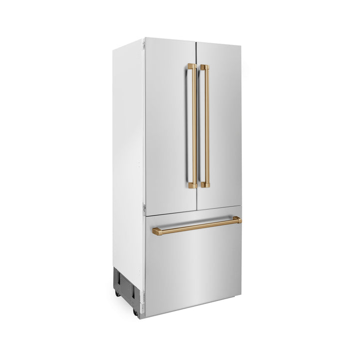 ZLINE Autograph 36 In. 19.6 cu. ft. Built-In Refrigerator with Water and Ice Dispenser with Bronze Accents