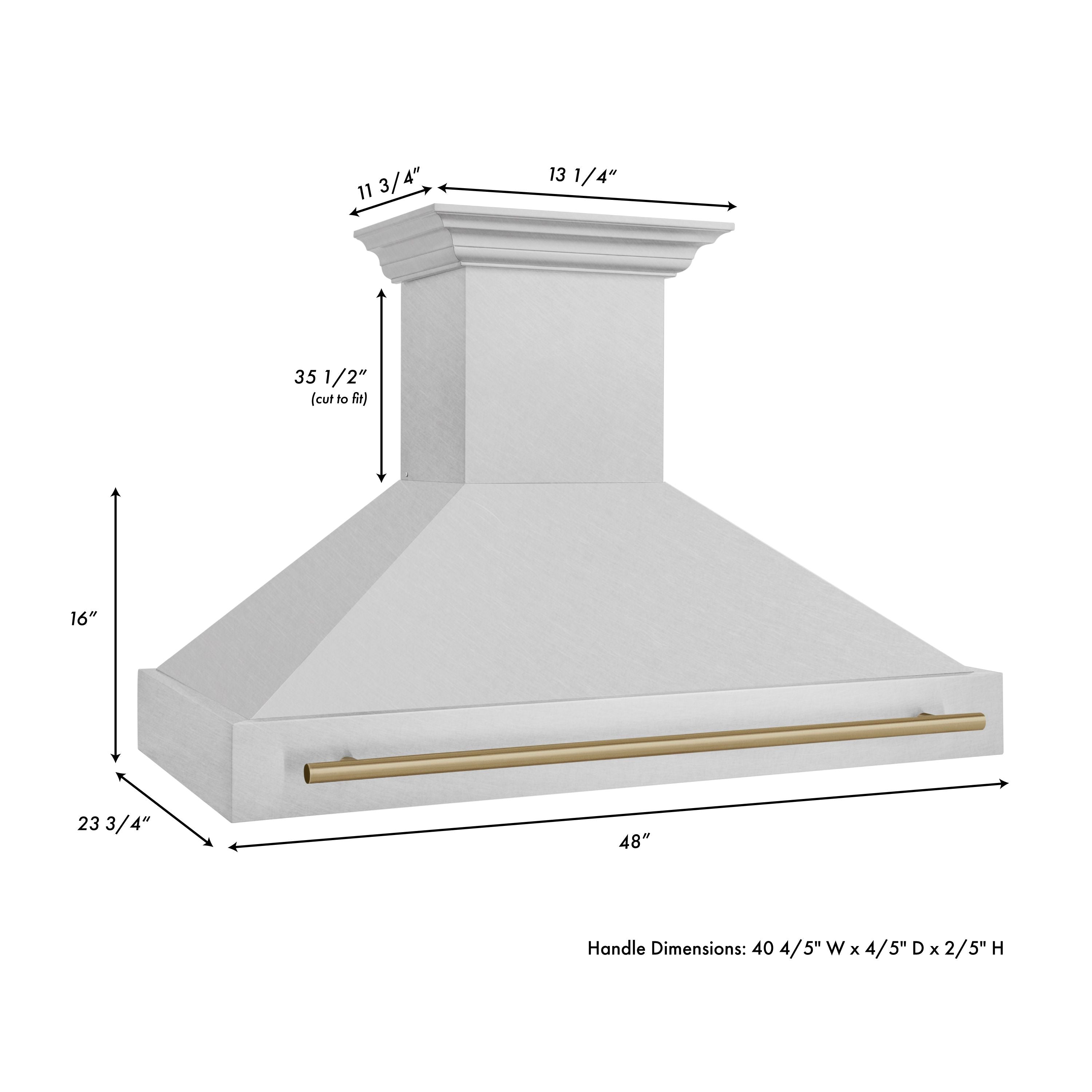 ZLINE Autograph 48 Inch DuraSnow® Stainless Steel Range Hood with DuraSnow® Shell and Champagne Bronze Handle, 8654SNZ-48-CB