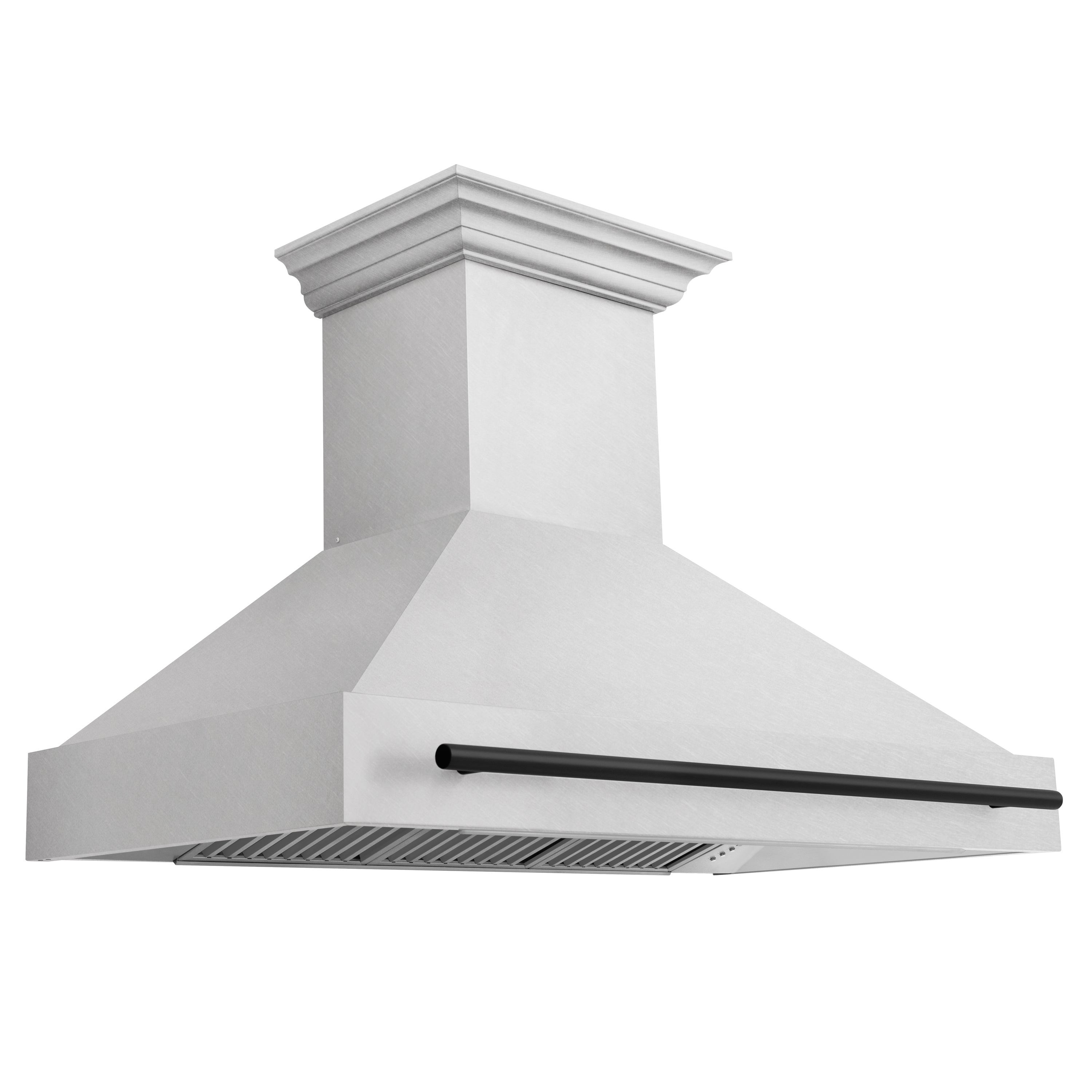 ZLINE Autograph 48 Inch DuraSnow® Stainless Steel Range Hood with DuraSnow® Shell and Matte Black Handle, 8654SNZ-48-MB