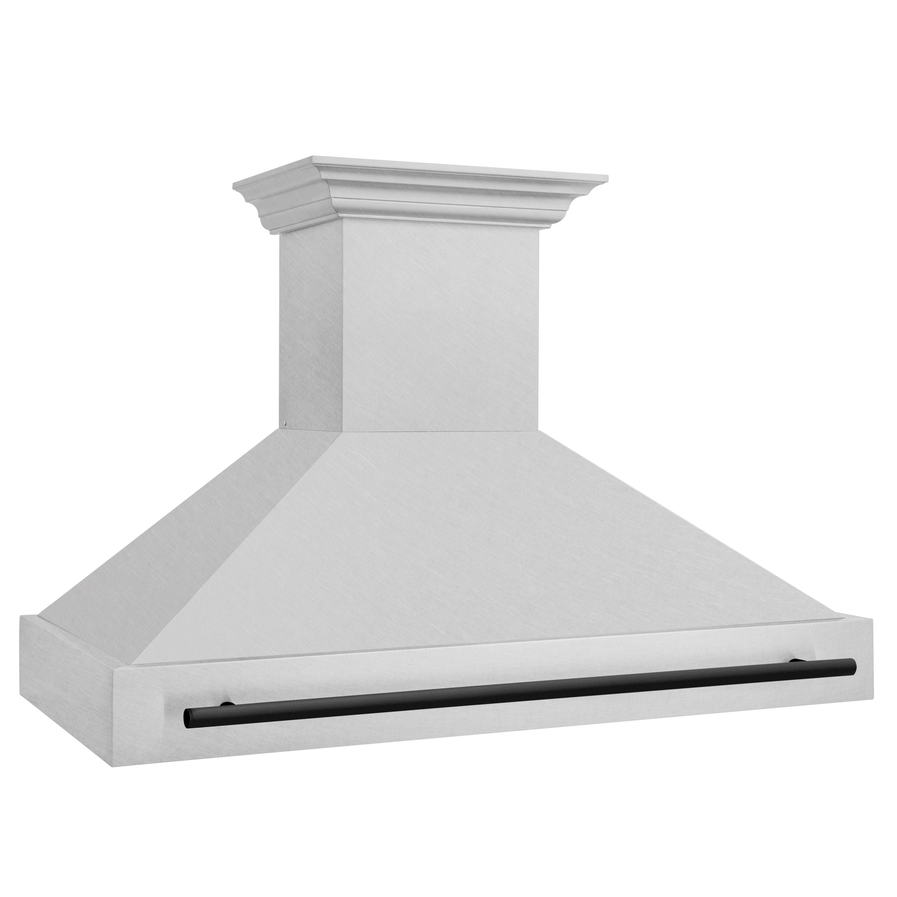 ZLINE Autograph 48 Inch DuraSnow® Stainless Steel Range Hood with DuraSnow® Shell and Matte Black Handle, 8654SNZ-48-MB