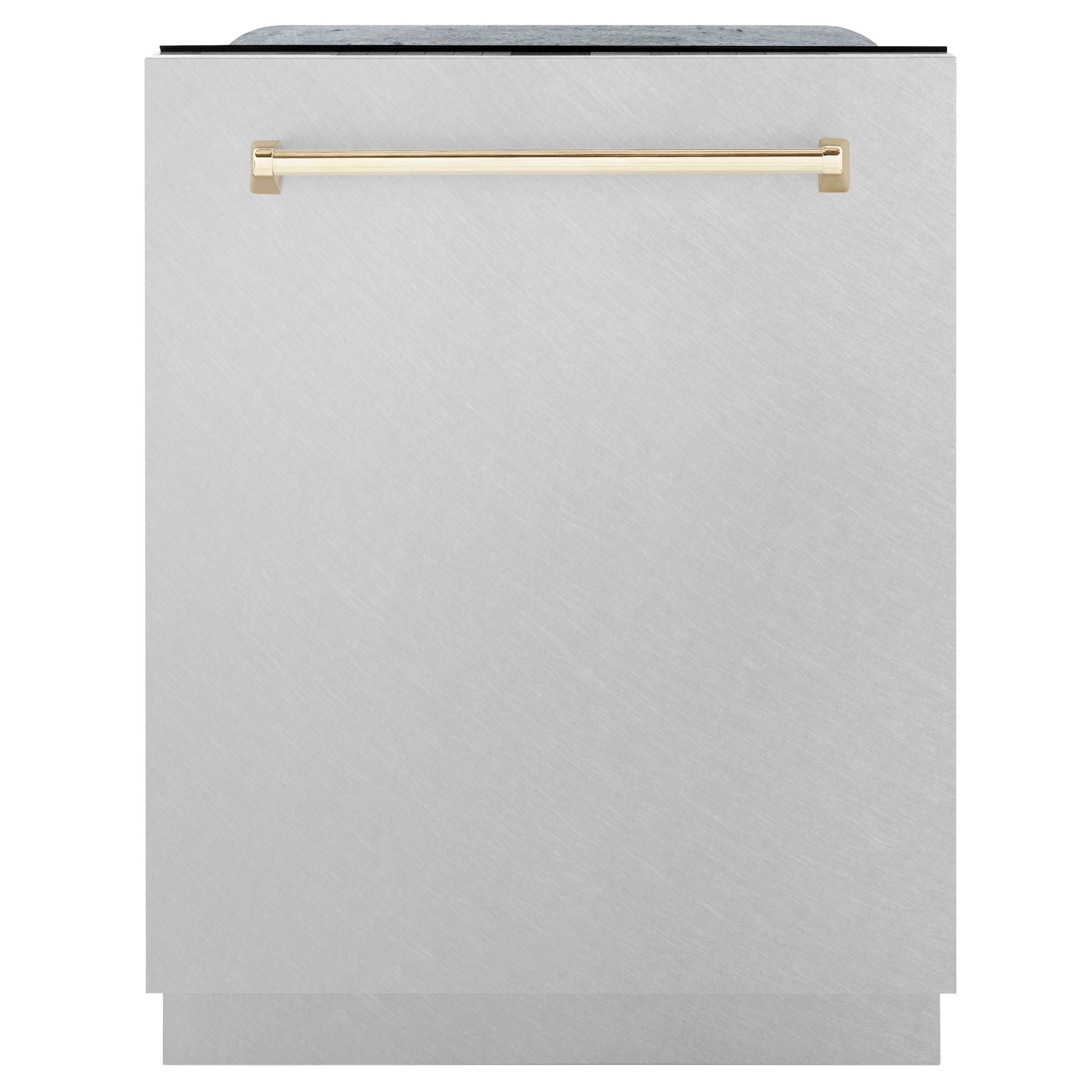 ZLINE Autograph Edition 24 in. Tall Dishwasher, Touch Control in DuraSnow® Stainless Steel with Gold Handle