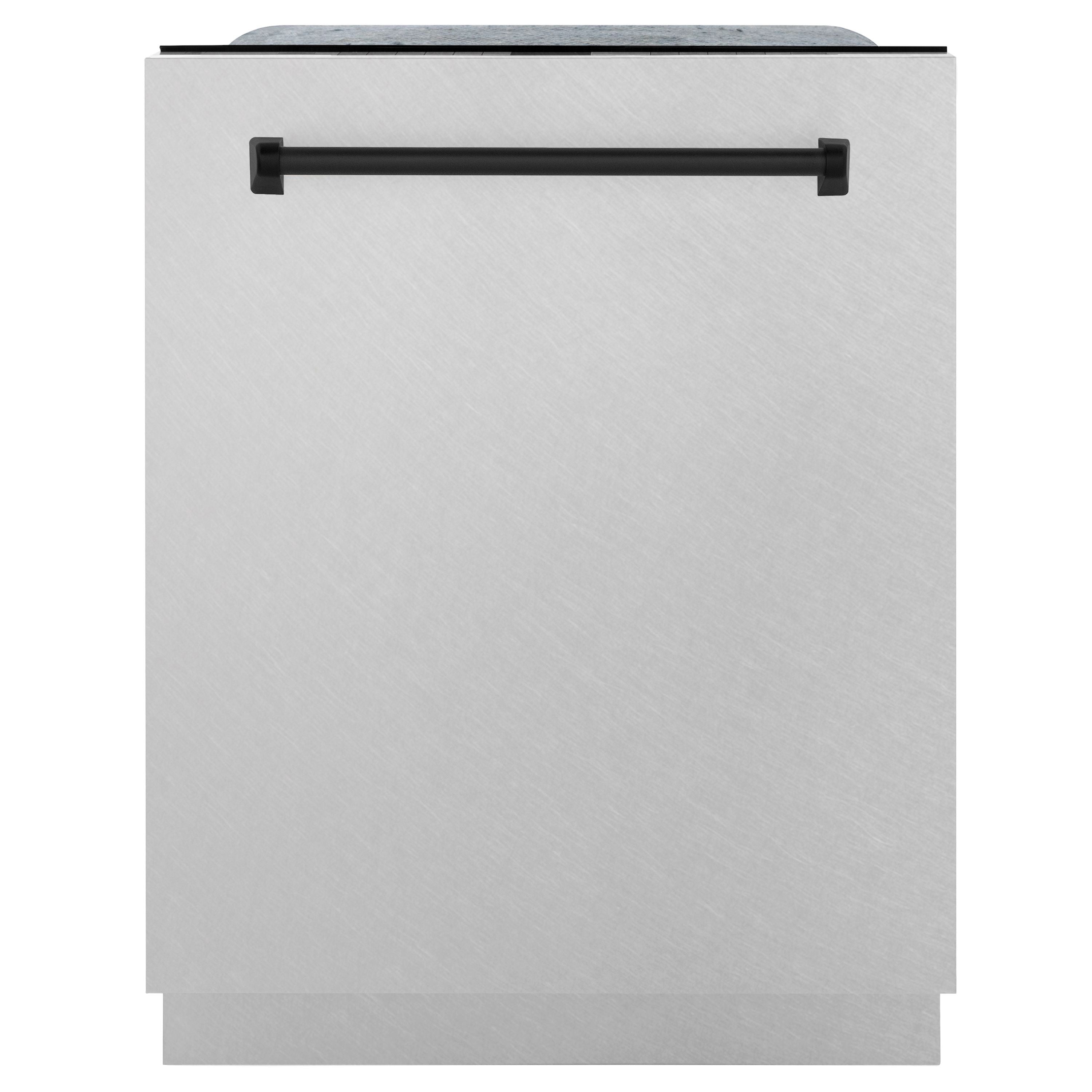 ZLINE Autograph Edition 24 in. Tall Dishwasher, Touch Control in DuraSnow® Stainless Steel with Matte Black Handle
