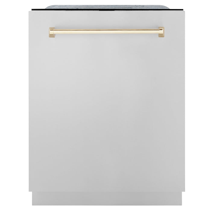 ZLINE Autograph Edition 24 In. Tall Dishwasher, Touch Control, in Stainless Steel with Gold Handle