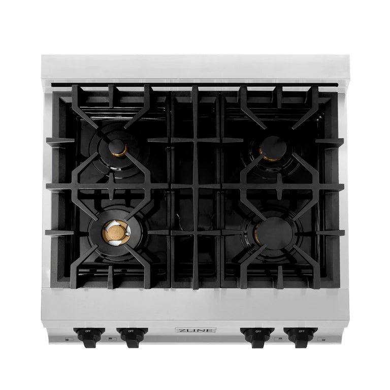 ZLINE Autograph Edition 30 in. Porcelain Rangetop with 4 Gas Burners in Stainless Steel and Matte Black Accents