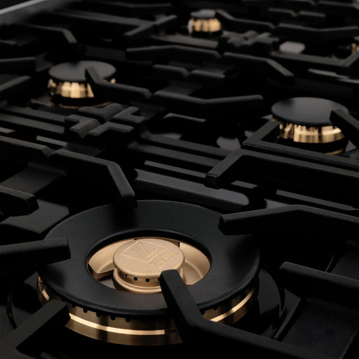 ZLINE Autograph Edition 36 In. Rangetop with 6 Gas Burners in DuraSnow® Stainless Steel and Champagne Bronze Accents