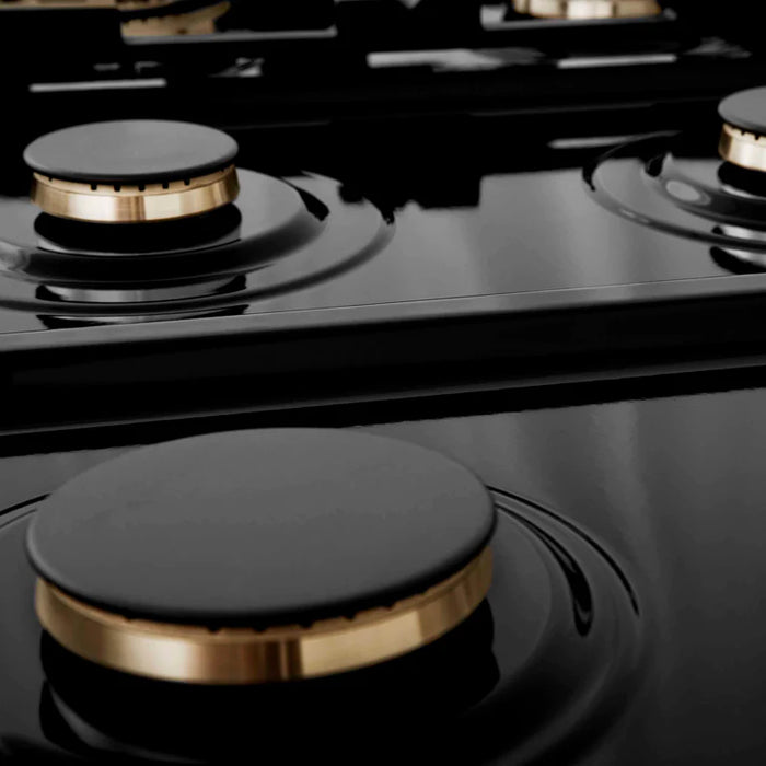 ZLINE Autograph Edition 36 Inch Porcelain Rangetop with 6 Gas Burners in Stainless Steel and Champagne Bronze Accents