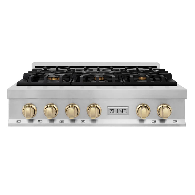 ZLINE Autograph Edition 36 in. Gas Rangetop in Stainless Steel and Gold Accents