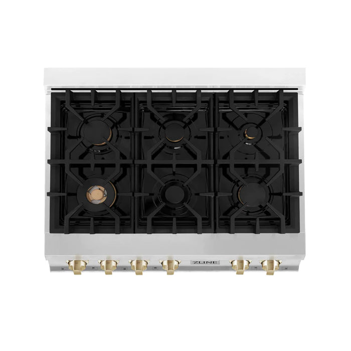 ZLINE Autograph Edition 36 in. Gas Rangetop in Stainless Steel and Gold Accents