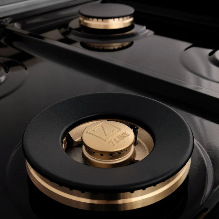 ZLINE Autograph Edition 48 In. Rangetop with 7 Gas Burners in DuraSnow® Stainless Steel and Champagne Bronze Accents