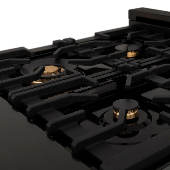 ZLINE Autograph Edition 48 Inch Porcelain Rangetop with 7 Gas Burners in Black Stainless Steel and Gold Accents