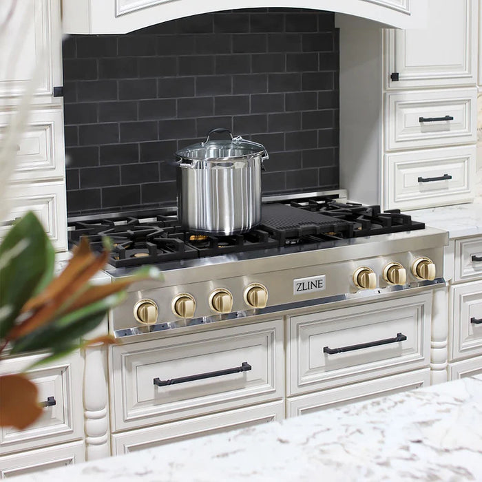 ZLINE Autograph Edition 48 in. Gas Rangetop in Stainless Steel and Gold Accents