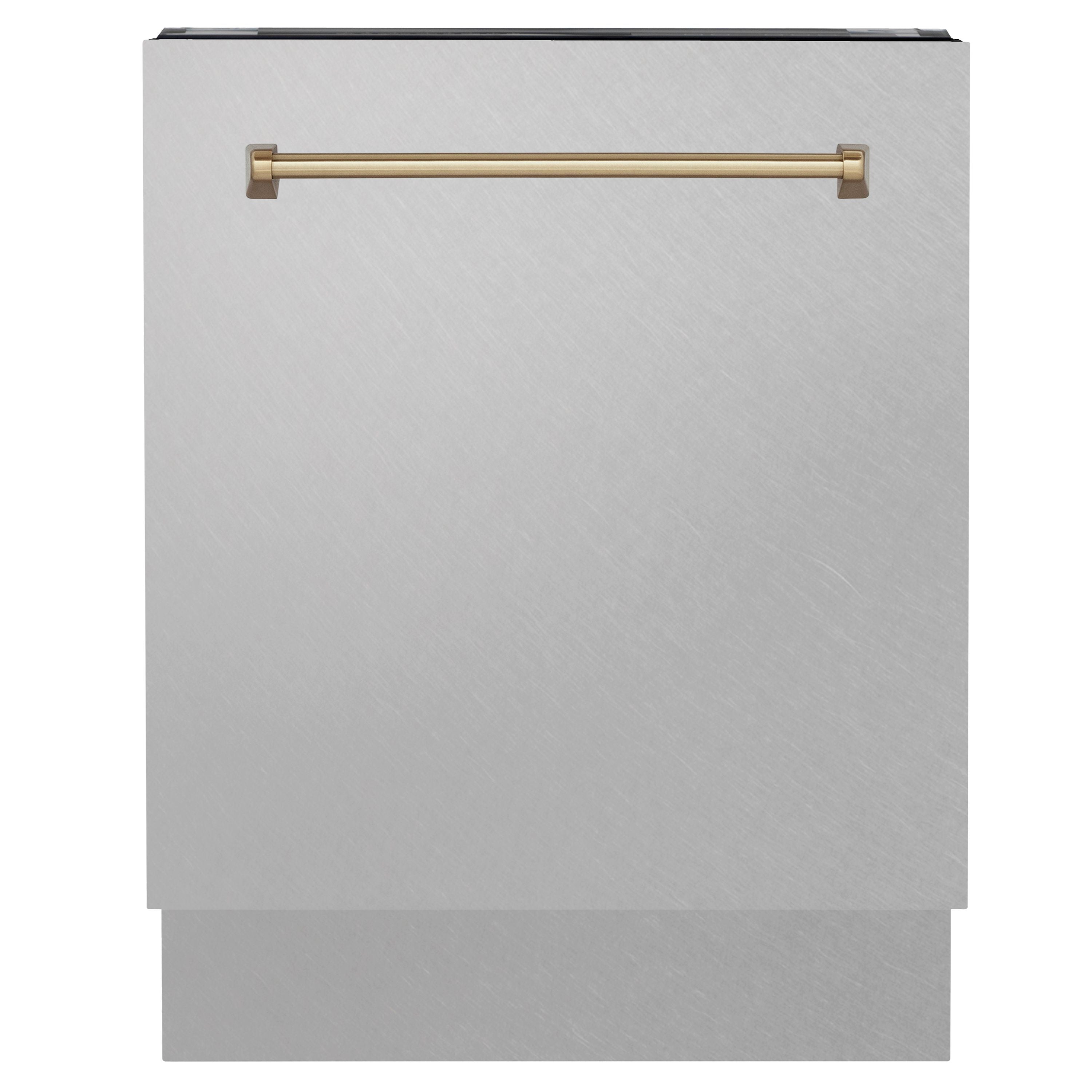 ZLINE Autograph Series 24 inch Tall Dishwasher in DuraSnow® Stainless Steel with Champagne Bronze Handle