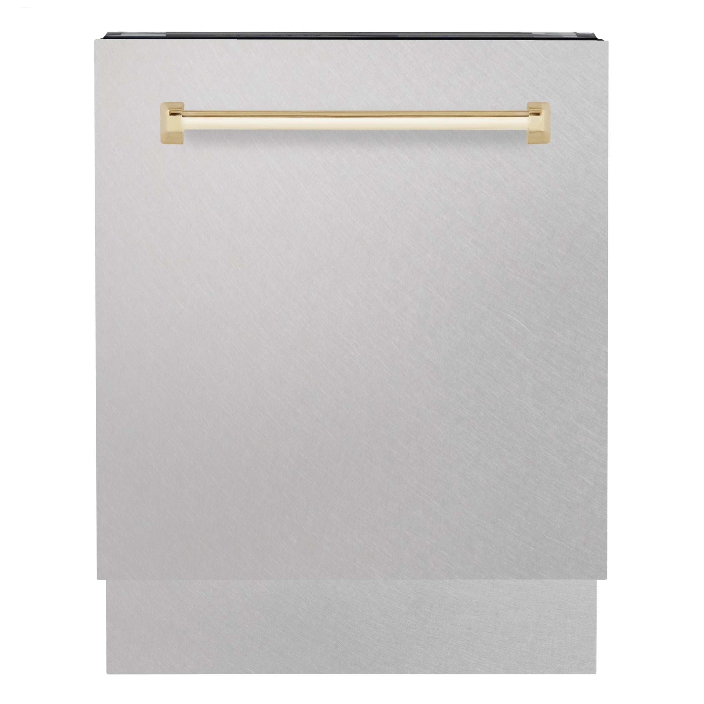 ZLINE Autograph Series 24 inch Tall Dishwasher in DuraSnow® Stainless Steel with Gold Handle