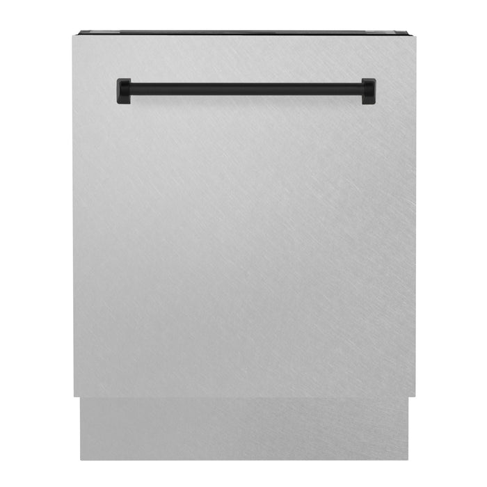 ZLINE Autograph Series 24 inch Tall Dishwasher in DuraSnow® Stainless Steel with Matte Black Handle