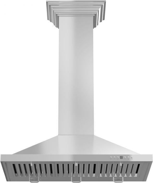 ZLINE 48 in. Convertible Vent Wall Mount Range Hood in Stainless Steel with Crown Molding, KBCRN-48