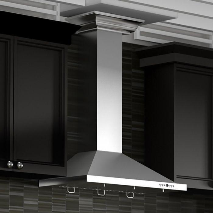 ZLINE 48 in. Convertible Vent Wall Mount Range Hood in Stainless Steel with Crown Molding, KBCRN-48