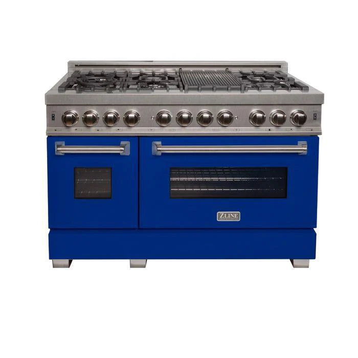 ZLINE 48 in.Professional Gas Burner/Electric Oven DuraSnow® Stainless Range with Blue Matte Door