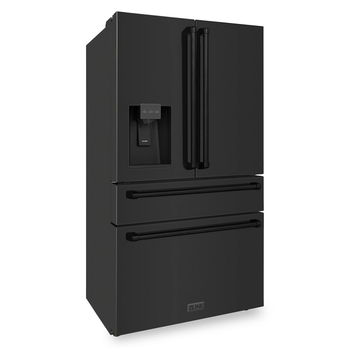 ZLINE 36 inch French Door Refrigerator with Water Dispenser, Ice Maker in Fingerprint Resistant Black Stainless Steel