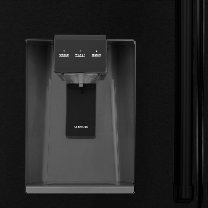 ZLINE 36 inch French Door Refrigerator with Water Dispenser, Ice Maker in Fingerprint Resistant Black Stainless Steel