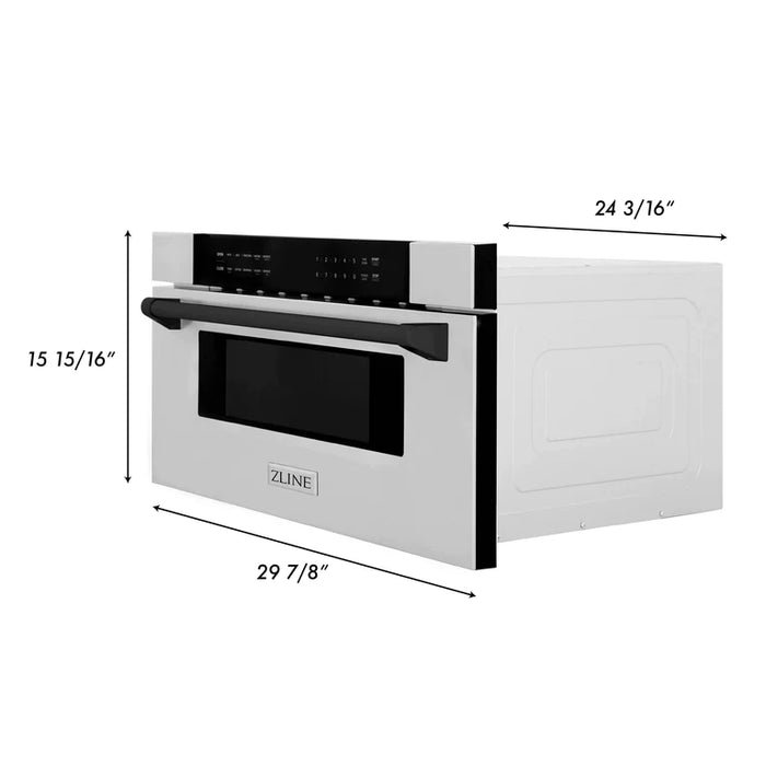 ZLINE Autograph 30 In. 1.2 cu. ft. Built-In Microwave Drawer In Stainless Steel with Matte Black Accents