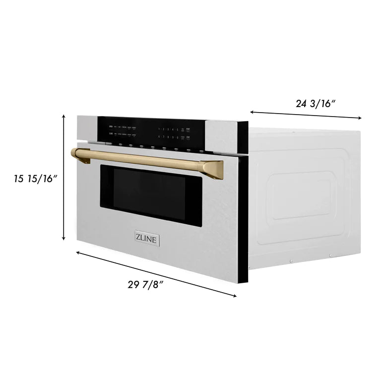 ZLINE Autograph 30 In. 1.2 cu. ft. Built-In Microwave Drawer In Fingerprint Resistant Stainless Steel With Gold Accents