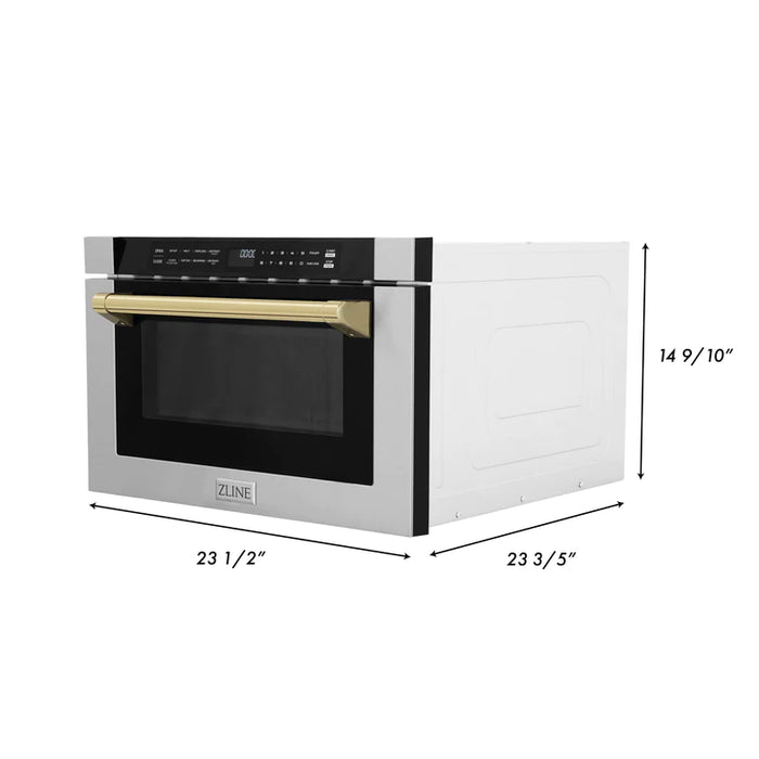 ZLINE Autograph Edition 24" 1.2 cu. ft. Built-in Microwave Drawer with a Traditional Handle in Stainless Steel and Gold Accents
