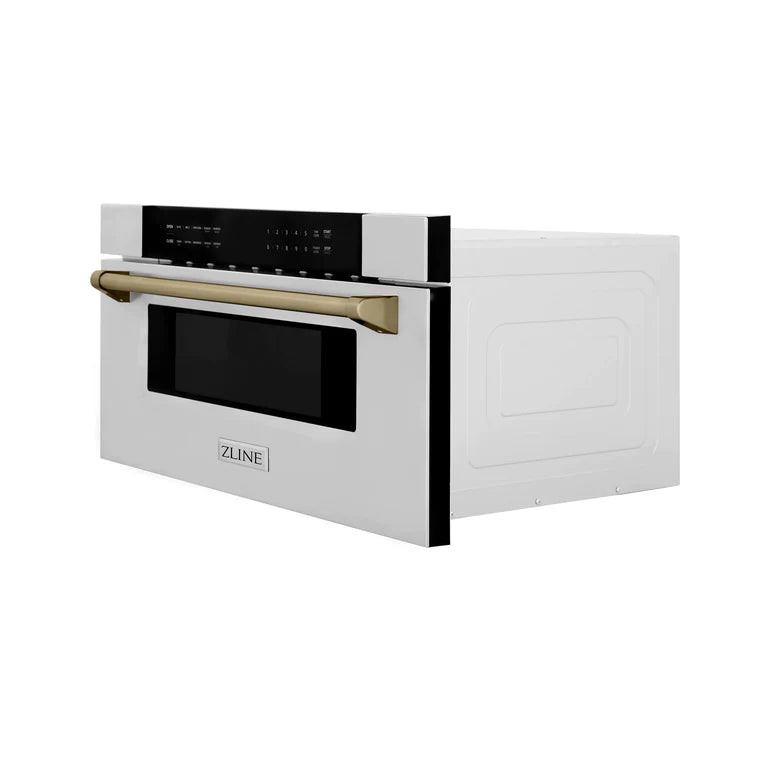 ZLINE Autograph 30 In. 1.2 cu. ft. Built-In Microwave Drawer In Stainless Steel With Champagne Bronze Accents