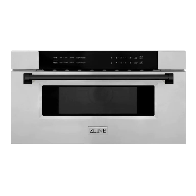 ZLINE Autograph 30 In. 1.2 cu. ft. Built-In Microwave Drawer In Stainless Steel with Matte Black Accents