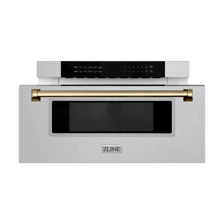 ZLINE Autograph 30 In. 1.2 cu. ft. Built-In Microwave Drawer In Fingerprint Resistant Stainless Steel With Champagne Bronze Accents