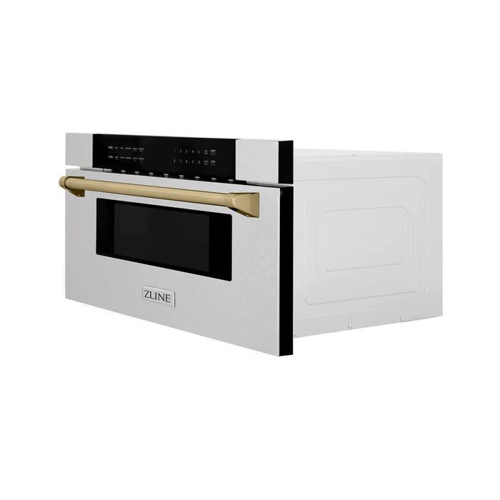 ZLINE Autograph 30 In. 1.2 cu. ft. Built-In Microwave Drawer In Fingerprint Resistant Stainless Steel With Champagne Bronze Accents