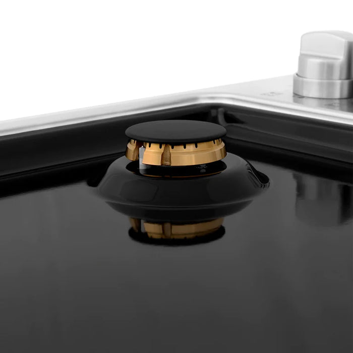 ZLINE 30 in. Dropin Cooktop with 4 Gas Brass Burners and Black Porcelain Top