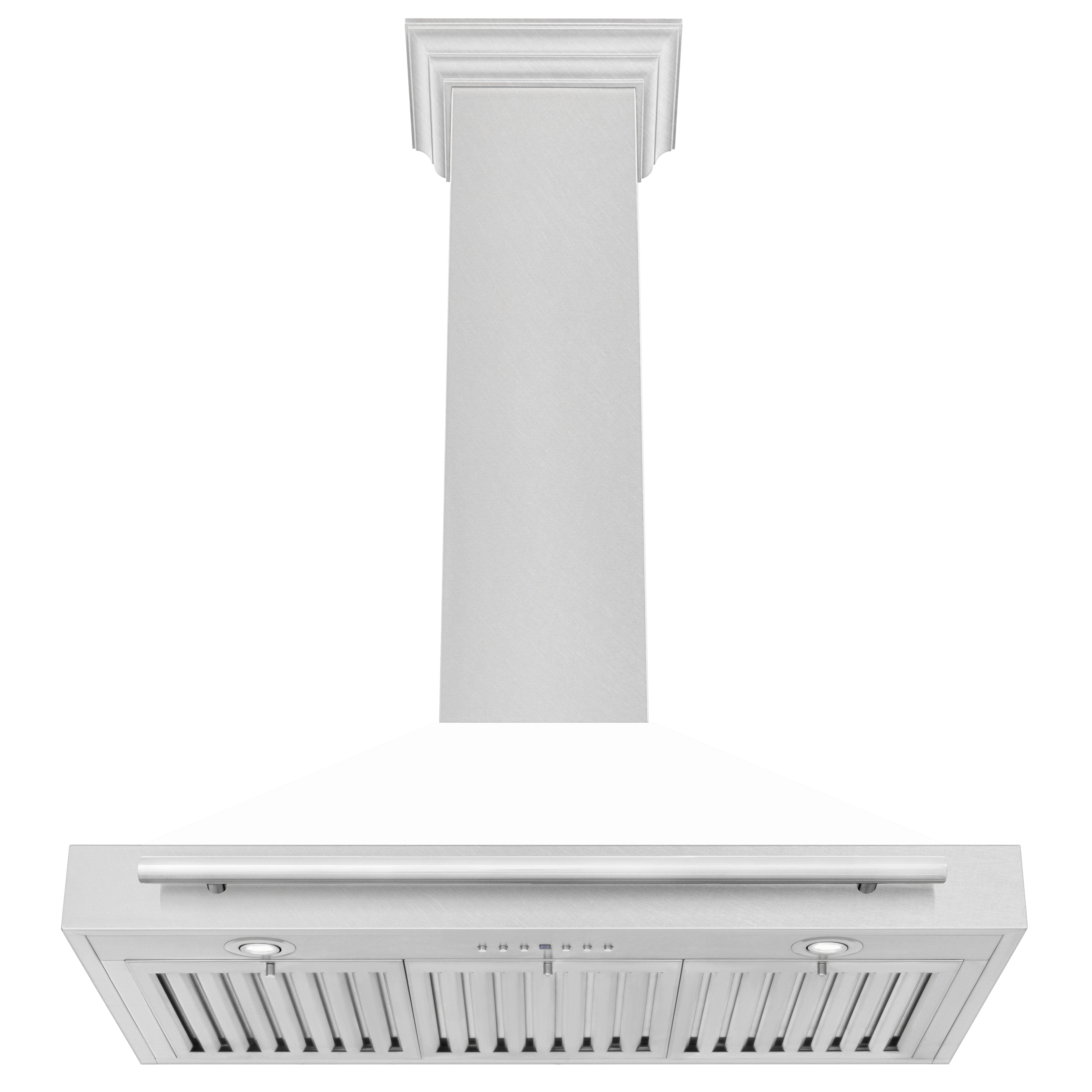 ZLINE 36 Inch DuraSnow® Stainless Steel Range Hood with White Matte Shell and Stainless Steel Handle, KB4SNX-WM-36