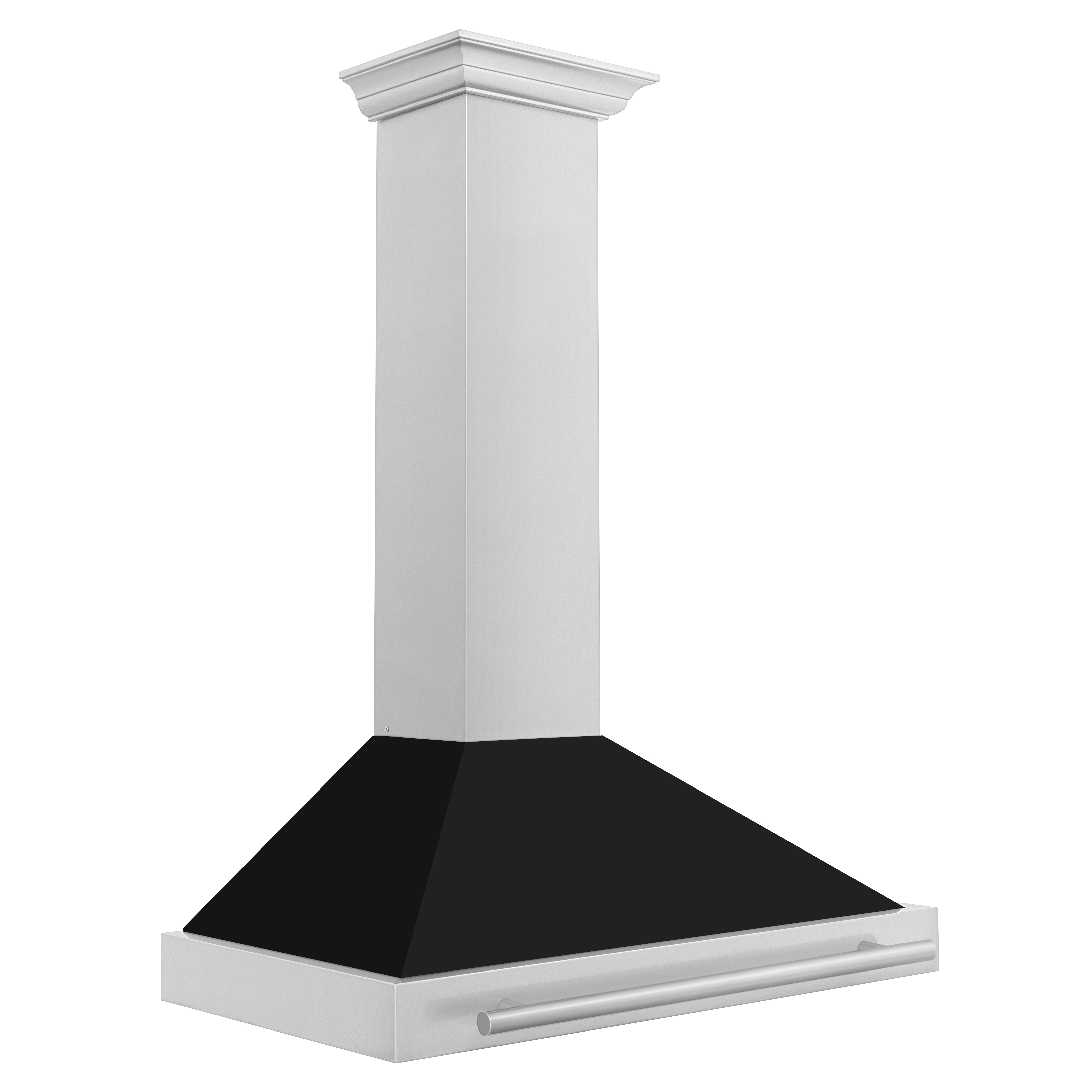 ZLINE 36 Inch Stainless Steel Range Hood with Black Matte Shell and Stainless Steel Handle, KB4STX-BLM-36