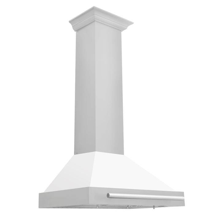 ZLINE 30 Inch Stainless Steel Range Hood with White Matte Shell and Stainless Steel Handle, KB4STX-WM-30