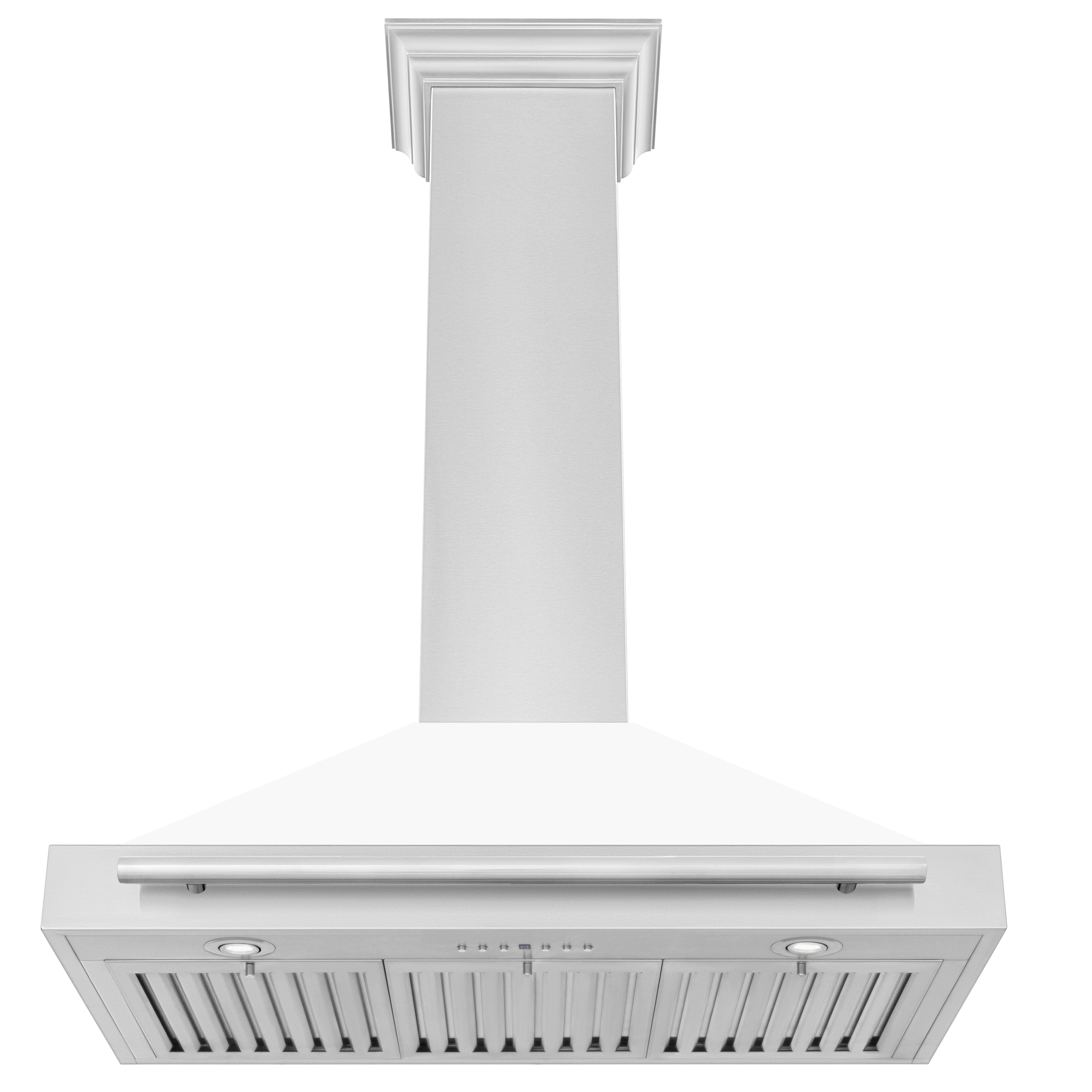 ZLINE 36 Inch Stainless Steel Range Hood with White Matte Shell and Stainless Steel Handle, KB4STX-WM-36