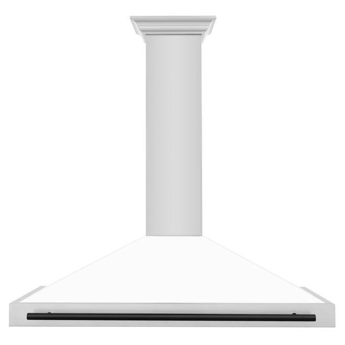ZLINE 48 Inch Autograph Edition Stainless Steel Range Hood with a White Matte Shell and Matte Black Handle, KB4STZ-WM48-MB