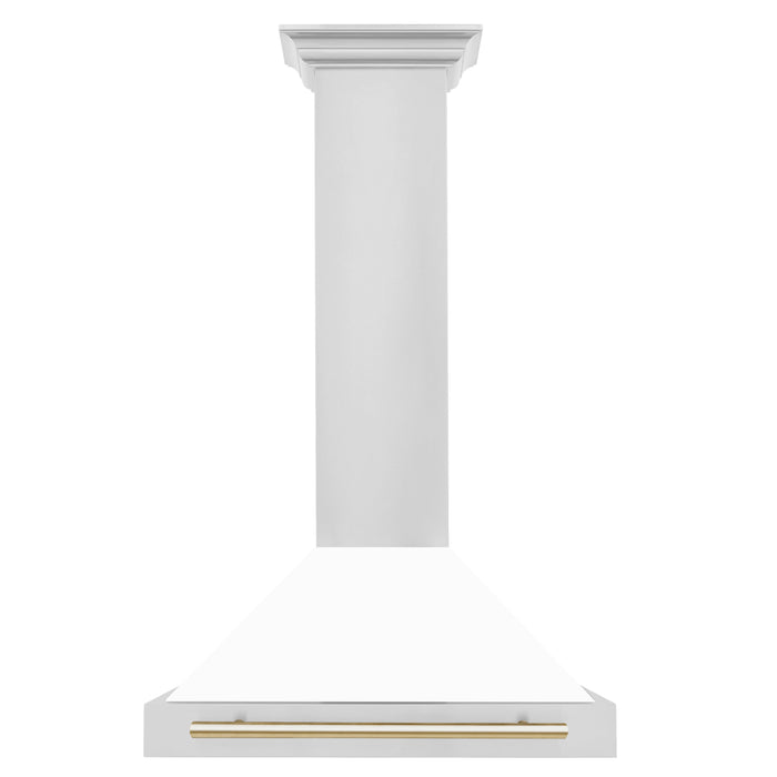 ZLINE 30 Inch Autograph Edition Stainless Steel Range Hood with White Matte Shell and Gold Handle, KB4STZ-WM30-G