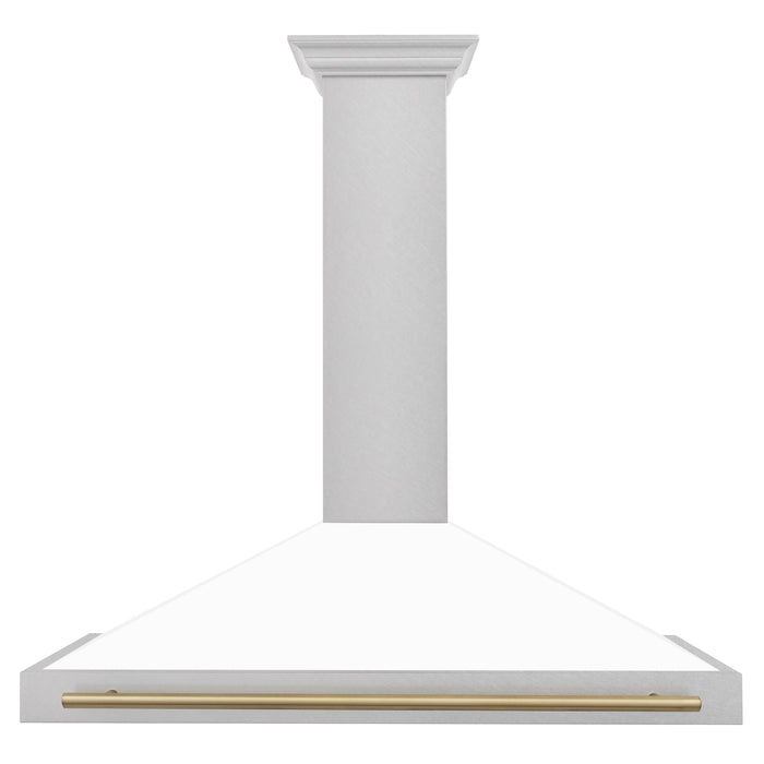 ZLINE 48 Inch Autograph Edition DuraSnow® Stainless Steel Range Hood with White Matte Shell and Champagne Bronze Handle, KB4SNZ-WM48-CB