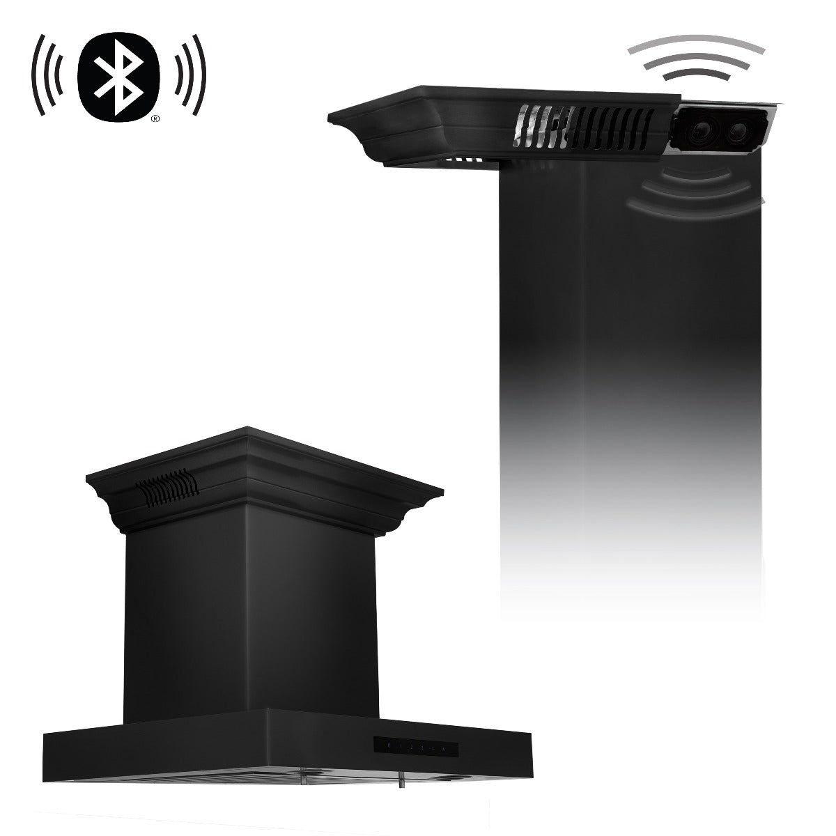 ZLINE 24 in. Wall Mount Range Hood in Black Stainless Steel with CrownSound® Speakers, BSKENCRN-BT-24