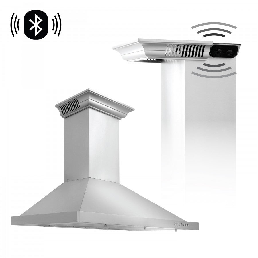 ZLINE 30 in. Stainless Steel Wall Range Hood with Built-in CrownSound® Bluetooth Speakers, KBCRN-BT-30