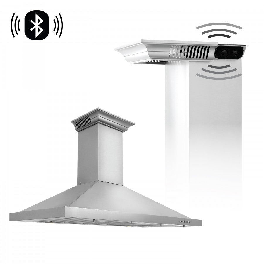 ZLINE 42 in. Stainless Steel Wall Range Hood with Built-in CrownSound® Bluetooth Speakers, KBCRN-BT-42